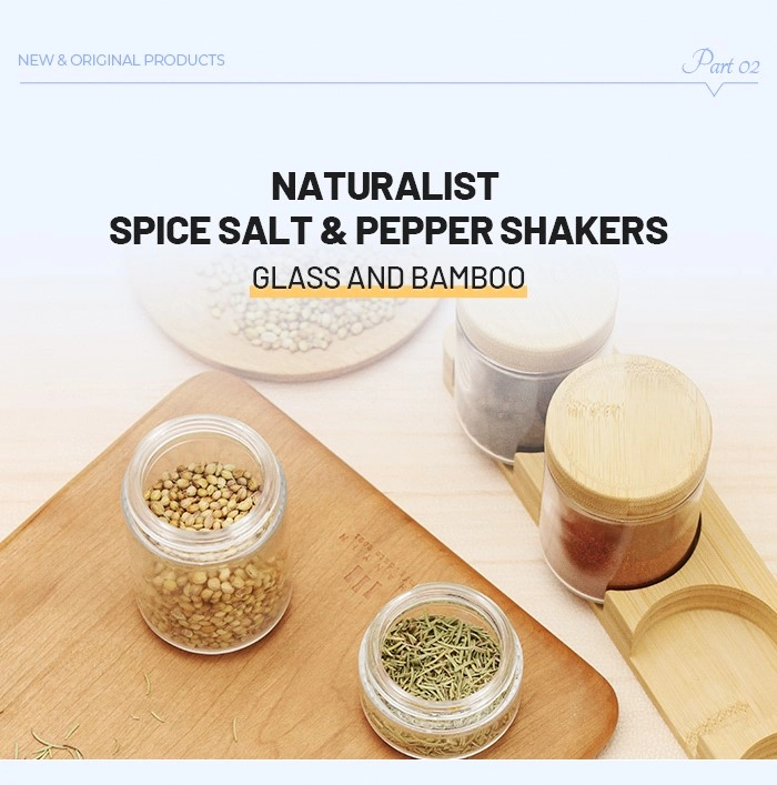 Eco-friendly bamboo lid spice jar and bamboo tray set for kitchen cooking