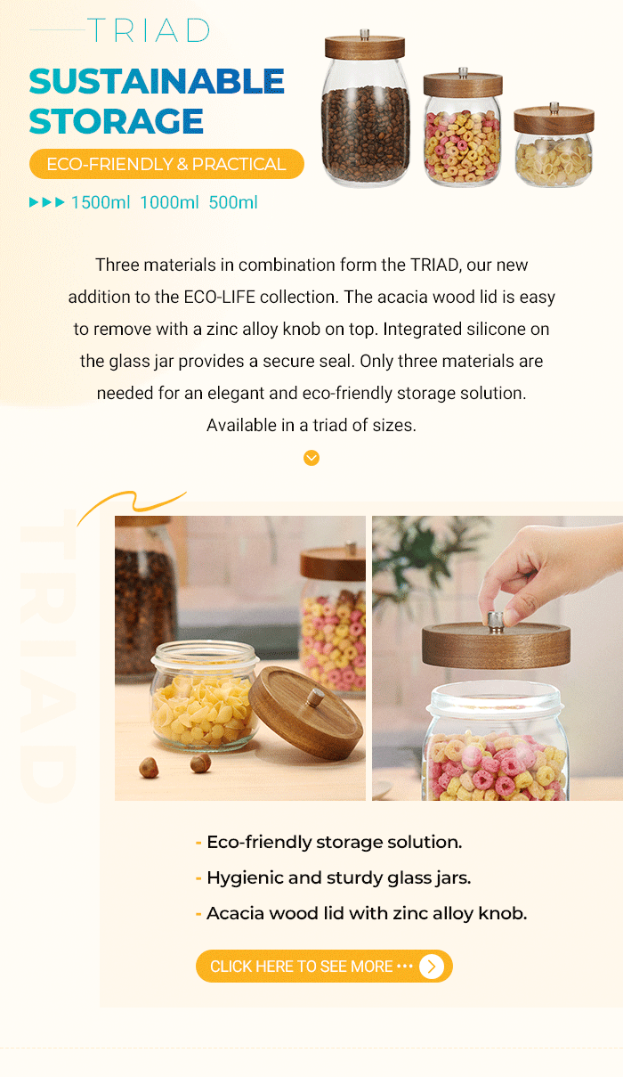 durable glass jars with wood lid 
