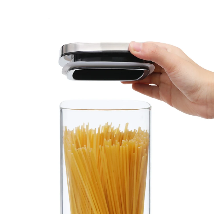 Square Glass Jar Stainless Steel Lid #9919A000