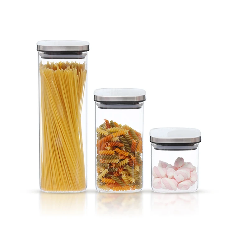 Square Glass Jar Stainless Steel Lid #9919A000