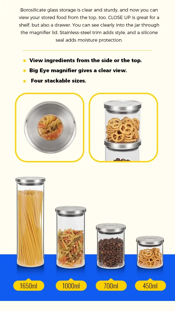 glass food storage jars with magnifying lid
