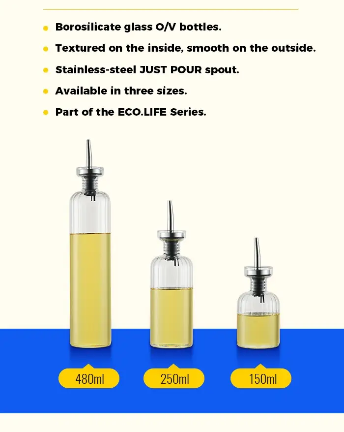 glass oil dispenser with stainless steel spout