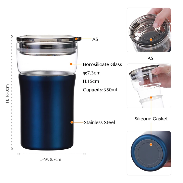 Insulated Travel Mug Glass with Stainless Steel Sleeve