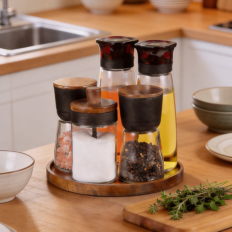 Salad Dressing Set - Elegant Wood & Glass #79452001027945200102 (1)