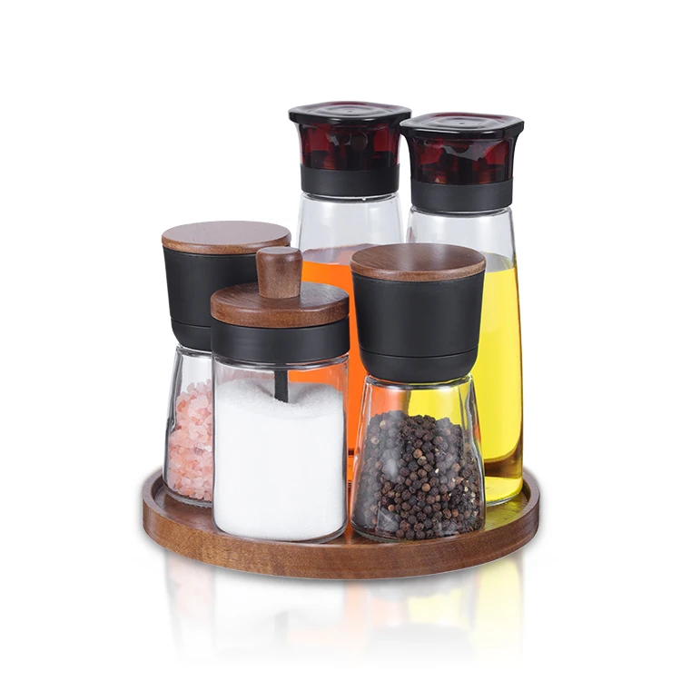 Salad Dressing Set - Elegant Wood & Glass #79452001027945200102 (2)