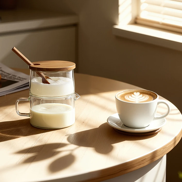 Sugar & Milk Stack - Glass Jar and Wood Lid #86109000