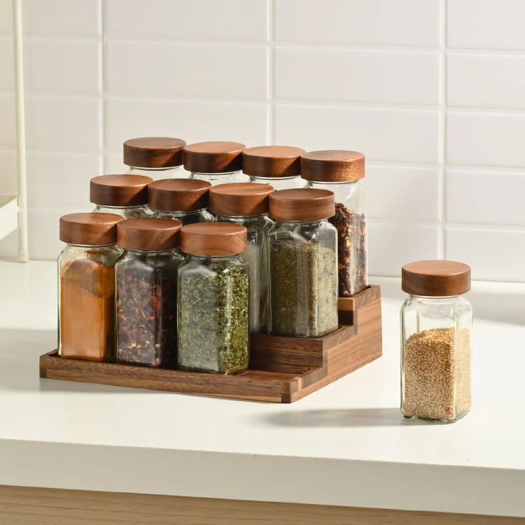 Spice Jars and Rack Set - Wood and Glass #8820900088209000 (1)