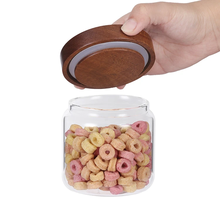 Glass and Wood Food Storage Jars Set #8822900288229005 (5)